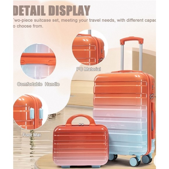 14"/20" 2 pcs/set in PC Spinner Wheel Luggage, Carry on Suitcase, With Gradient - Picture 6 of 16